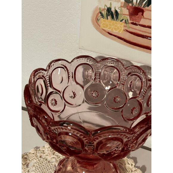 Vintage HUGE L.E. Smith Moon and Stars Tall Covered Compote – 12.875" PINK - Picture 9 of 10